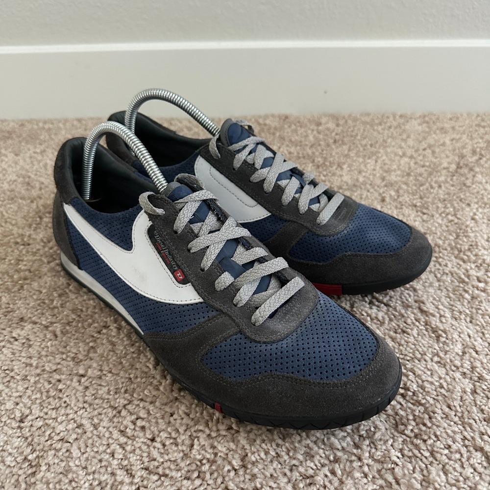 Diesel Sneakers Mens 12 Blue Grey Suede Perforated Low Top Athletic Shoes